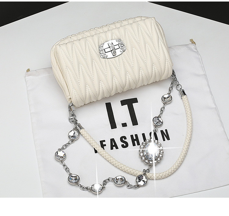 Pequena bolsa transversal quadrada feminina bolsa acolchoada corrente_voghion.com