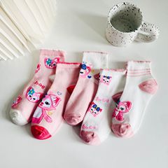 跨境夏季薄網眼短襪 粉色棉卡通襪子女 日系可愛狐狸短筒襪