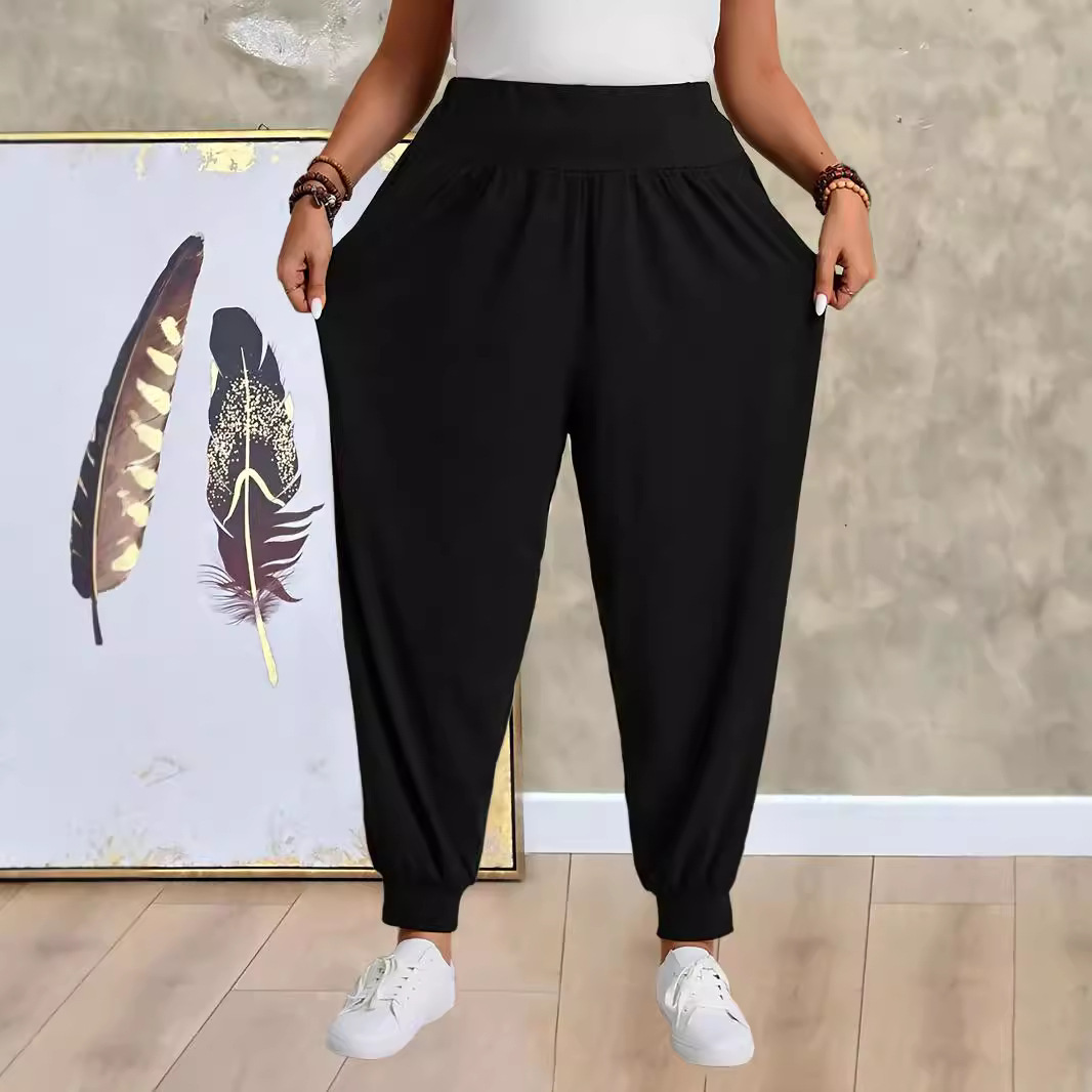 Harembyxor dam plus size med elastisk midja för skön sommar_voghion.com