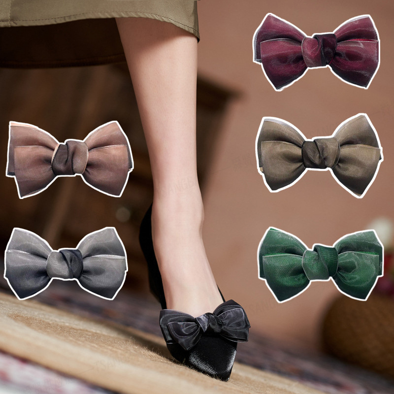 Extraíble zapato hebilla hecha a mano brillante hilo de seda con franela arco zapatos flor tacones altos zapatos accesorios zapatos Decoración