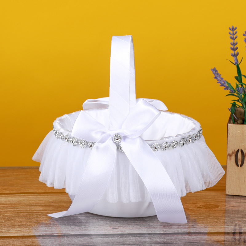 Lace Fabric Wedding Flower Basket Flower Child Handheld Basket Wedding Hall Decoration Props Foreign Trade Wedding Supplies Wholesale