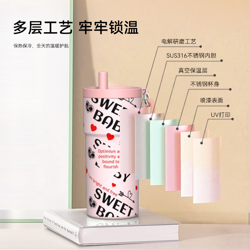 保温杯316 不锈钢手柄汽车杯带茶仓吸管杯便携户外车载杯 冰霸杯|undefined