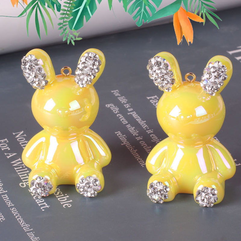 Accesorios de joyería de bricolaje artesanía de resina de dibujos animados galvanoplastia animal lindo conejito llavero colgante decoración de diamantes image 3