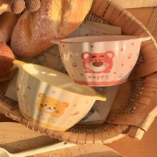 甜莓熊双耳碗ins风陶瓷南瓜碗勺耐高温高颜值釉下彩餐具可爱学生