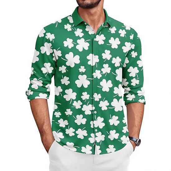 2025 Cross Border Men's Hawaiian Long Sleeve Shirt Floral Print Casual Loose Laiar Fashion Shirt