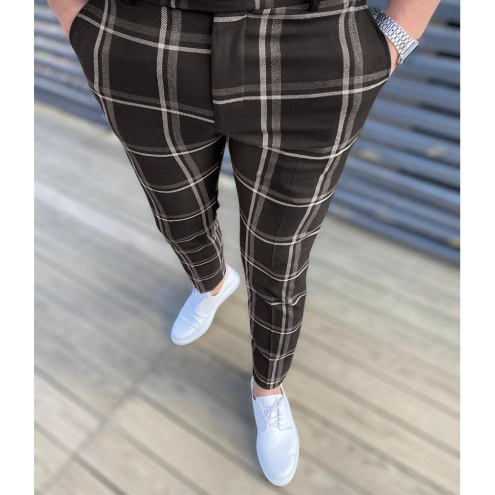 Spring New High Waist Suit Pants Men Fashion England Style Plaid Business Casual Trousers Mens Slim Fit Formal Pants Man_voghion.com