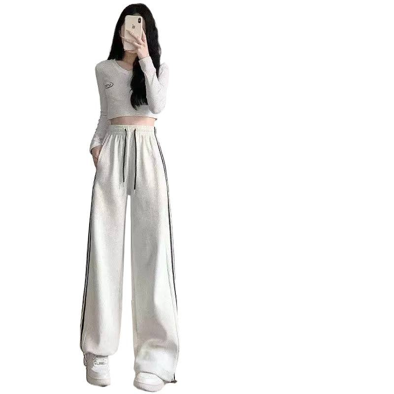 美式运动裤女宽松束脚春秋2025新款高腰显瘦直筒休闲小个子阔腿裤|undefined