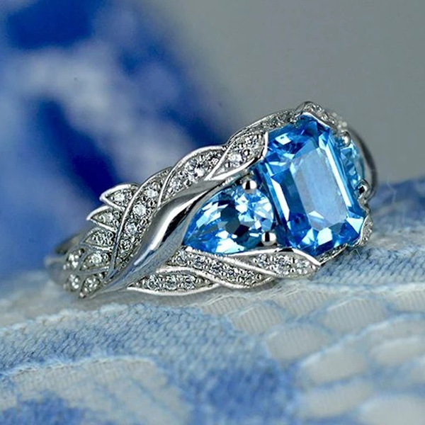 Yunjin TEMU popular anillo de circón azul cuadrado joya anillo femenino popular joyería transfronteriza exclusivo image 6