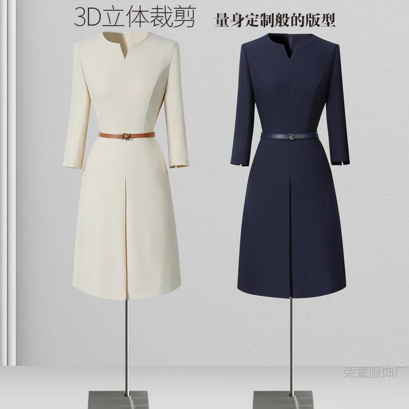 Professional Dress for Formal Occasions, Elegant Waist-Cinching Style, High-End Feel, Hostess Formal Wear, Sales Assistant, Front Desk Work Uniform