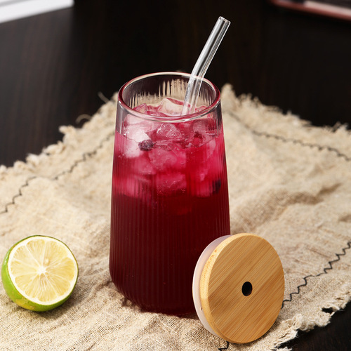 High-looking Japanese-style vertical pattern water drop cup cold drink bubble juice breakfast cup latte coffee heat-resistant glass cup