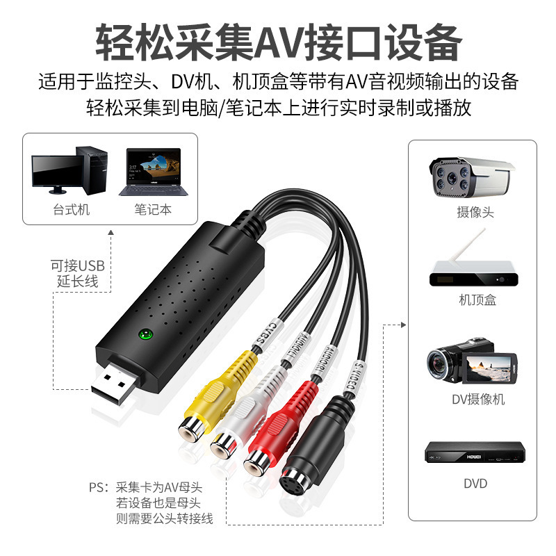 国境を越えたUSB2.0キャプチャーデバイス、AV信号画像ビデオ高画質キャプチャ、シングルチャンネルAVからUSBビデオキャプチャカードへ|undefined