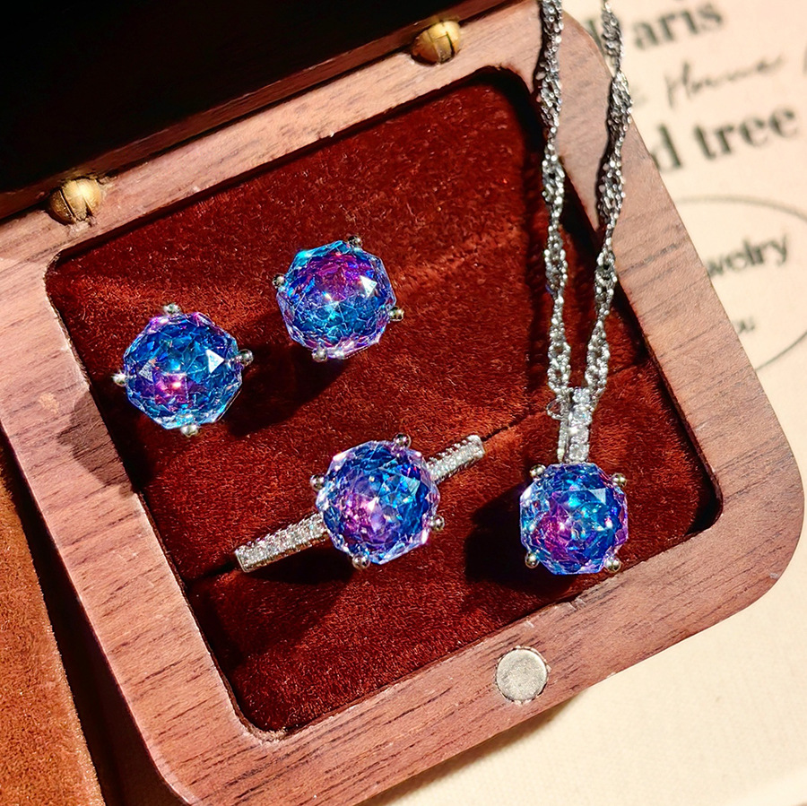 Octagonal Millennium Rose Cut Paraiba Necklace Pendant Inlaid with High Carbon Diamonds Colorful Diamond Studs Yellow Diamond Ring for Women