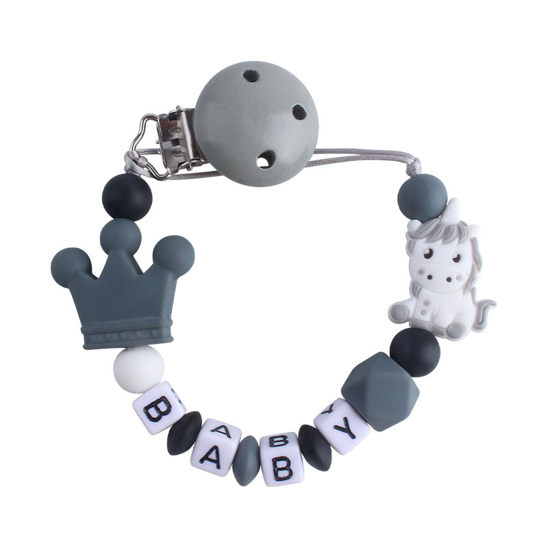 Hemu chupete clip unicornio juguete mordedor bebé nombre silicona corona chupete cadena bebé suministros