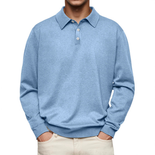 2025 Independent Station Wish Autumn Long-Sleeve V-Neck Button-down Men's Casual Polo Shirt