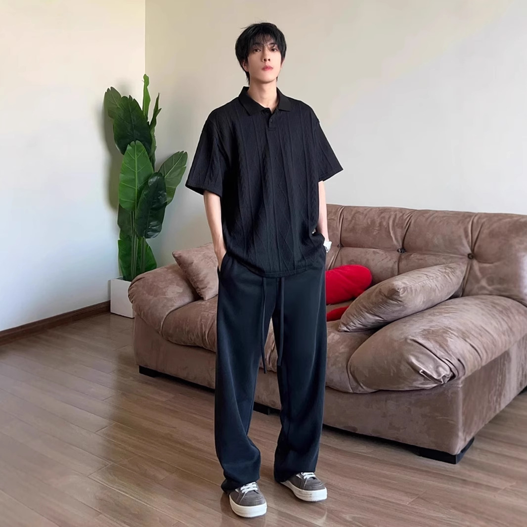 Camisa POLO de manga corta de punto jacquard con patrón de espiga de trigo, hombre, verano suelto y versátil, estilo de dinero viejo, camiseta de hombro de alta gama