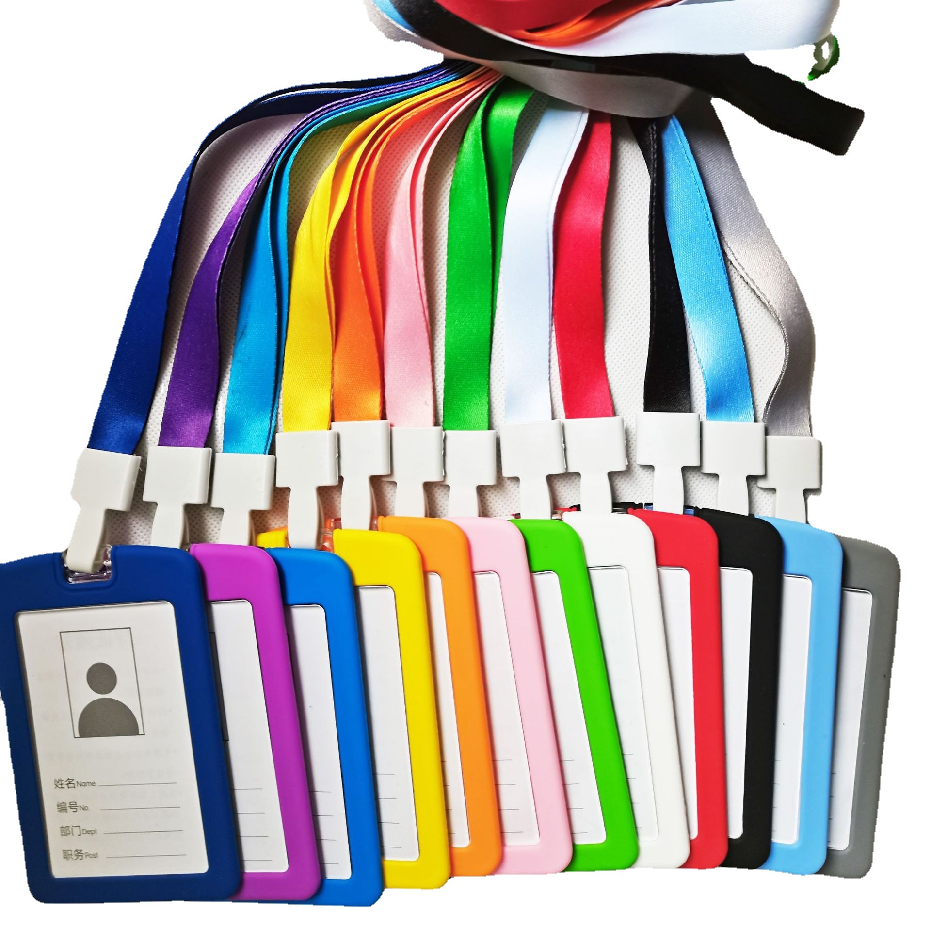 Factory self-operated silicone crystal card set work permit employee ID set change color student school card custom lanyard