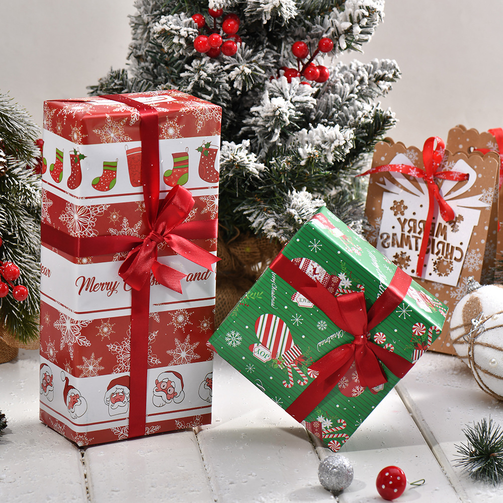 Nuevo papel brillante de bronce transfronterizo papel de embalaje de regalo de Navidad Papá Noel dibujos animados árbol de Navidad diy papel de regalo
