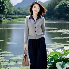 设计感针织开衫两件套女2025秋季新款休闲大方得体穿搭休闲裤套装