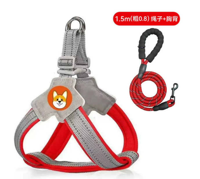 Upgraded anti-breakaway [red] chest and back + 1.5m red rope / S [recommended weight 3-6kg]
