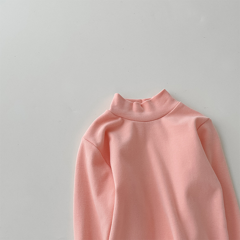 Camiseta de cuello alto para niños 2026, color liso, lana elástica, camiseta de cuello medio para niñas.