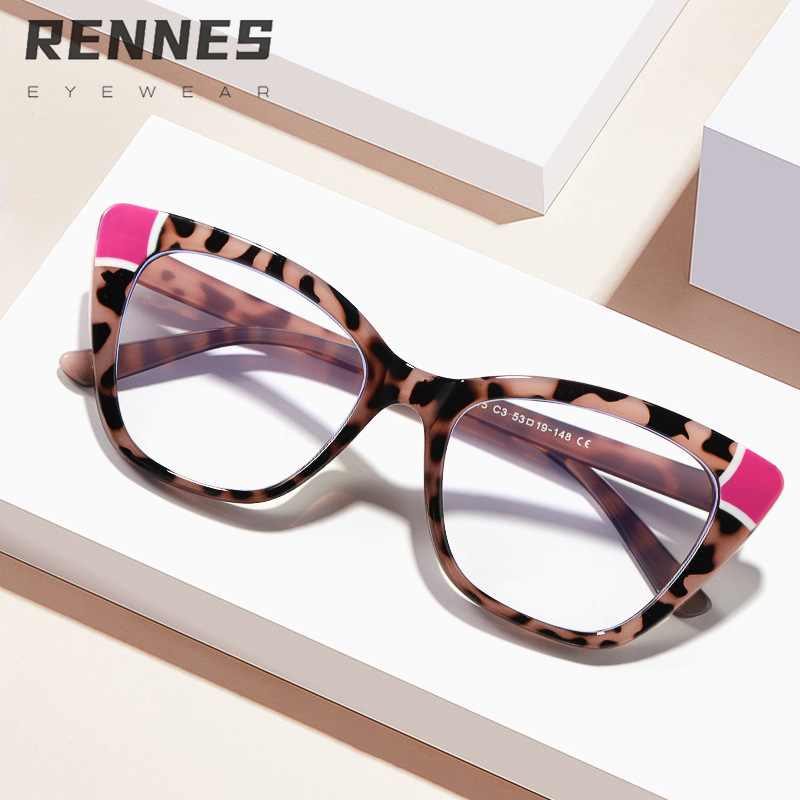 Nuevo ojo de gato gafas lisas costura de moda gafas de Marco personalidad femenina Bolso liso color transfronterizo anti-azul gafas de luz