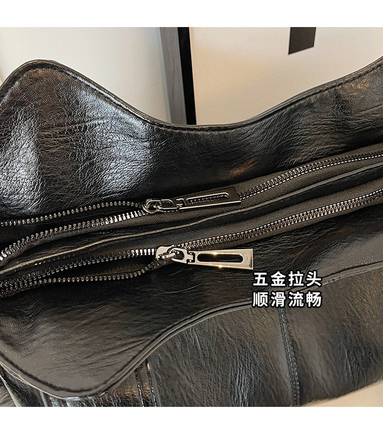 Túi tote nữ dung tích lớn đeo chéo đeo vai phong cách retro, chất liệu PU mềm — Màu cà phê, Màu nâu, Màu đen chi tiết 5