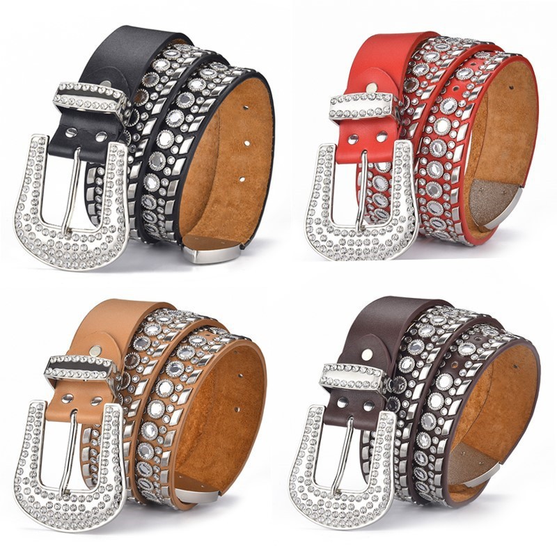 Fashion Printing Pu Leather Alloy Inlay Rhinestones Unisex Leather Belts 1 Piece display picture 1