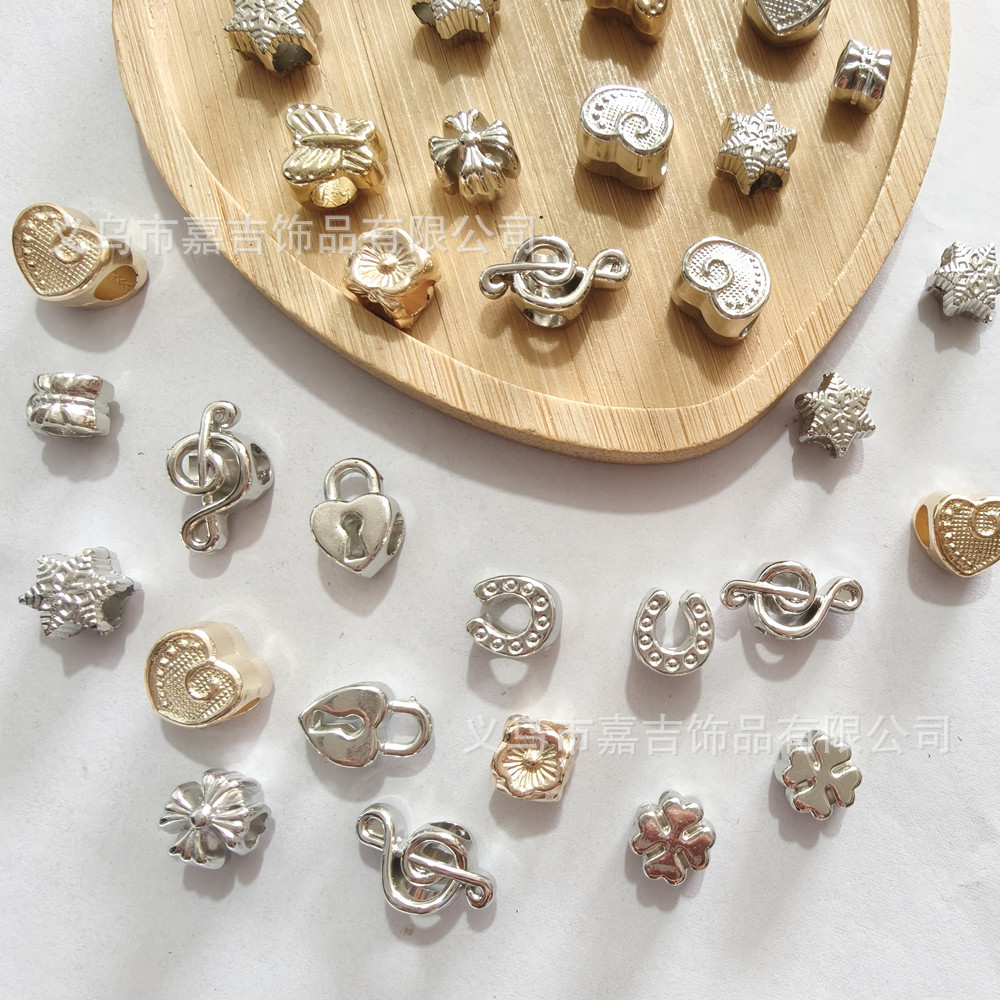 CCB large hole bead pattern love five-pointed star four-leaf clover hand string hair ring beaded diy jewelry accessories wholesale