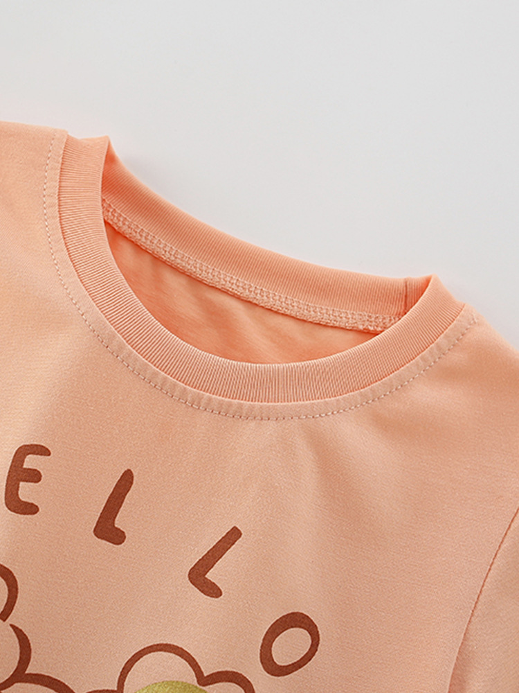 Traje de niña malwee transfronterizo verano nuevo estilo europeo y americano, camiseta de cuello redondo para niños pequeños y medianos, traje de dos piezas de manga corta para niños