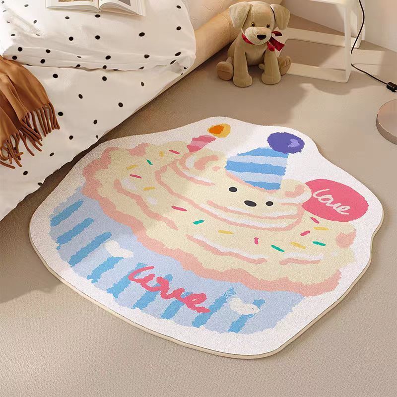 Cute Girly Heart-Shaped Imitation Cashmere Carpet, Wear-Resistant and Non-Slip, Bedroom Bedside Blanket, Cool and Plush Home Floor Mat