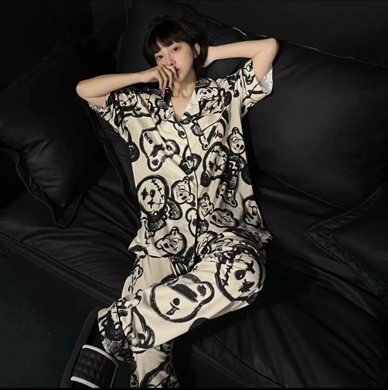 2025 primavera y verano pijamas de mujer pantalones de manga corta en un nuevo cardián casual suelto se puede usar en el hogar conjunto de ropa
