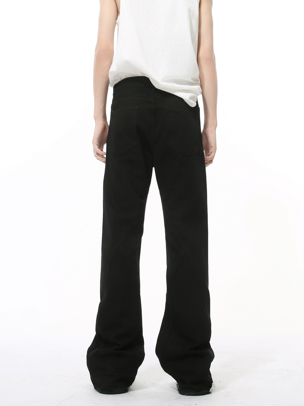 MTLCLOTHES Hombres| Nuevo invierno coreano microbolar delgado pantalones negros minimalistas jeans con bordas