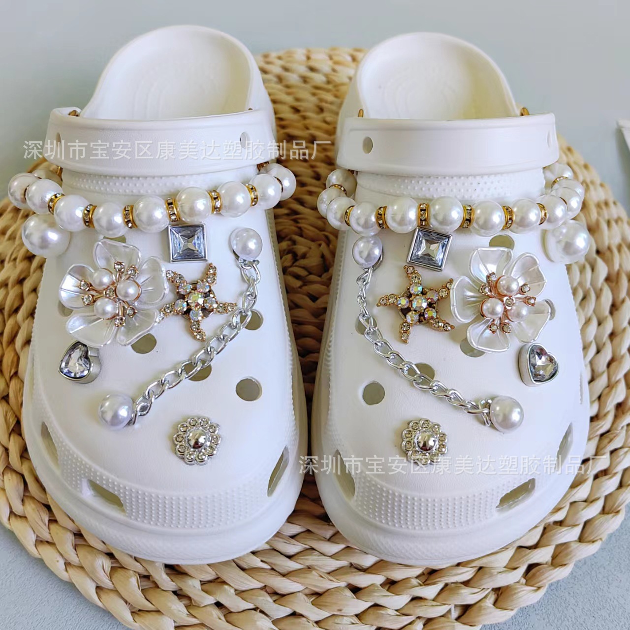 K03-Pearl 꽃 불가사리 플래시 다이아몬드 12 + 진주 다이아몬드 체인 (신발 제외)