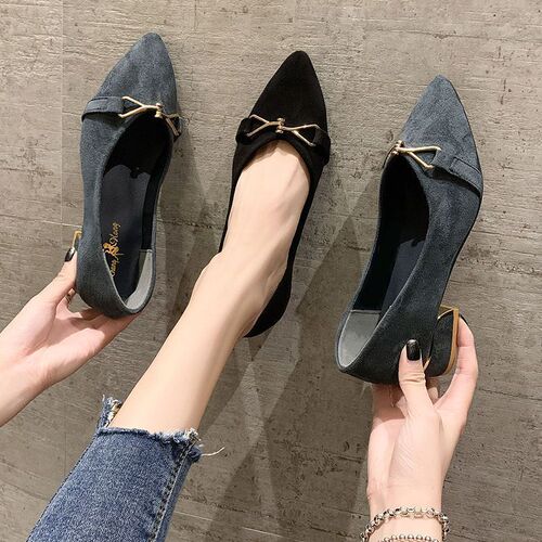 Fashionable French shallow-cut commuting professional work shoes, chanel style pointed and thick heel single-layer shoes, women's 2025 summer and autumn new style