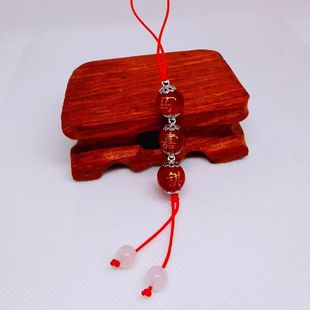 Lettering 10 red agate simple mobile phone lanyard keychain bag hanging Baijia name pattern with beads