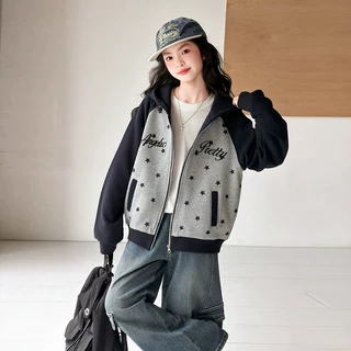 女童秋季外套2026新款时尚印花百搭休闲中大童儿童撞色秋装上衣潮
