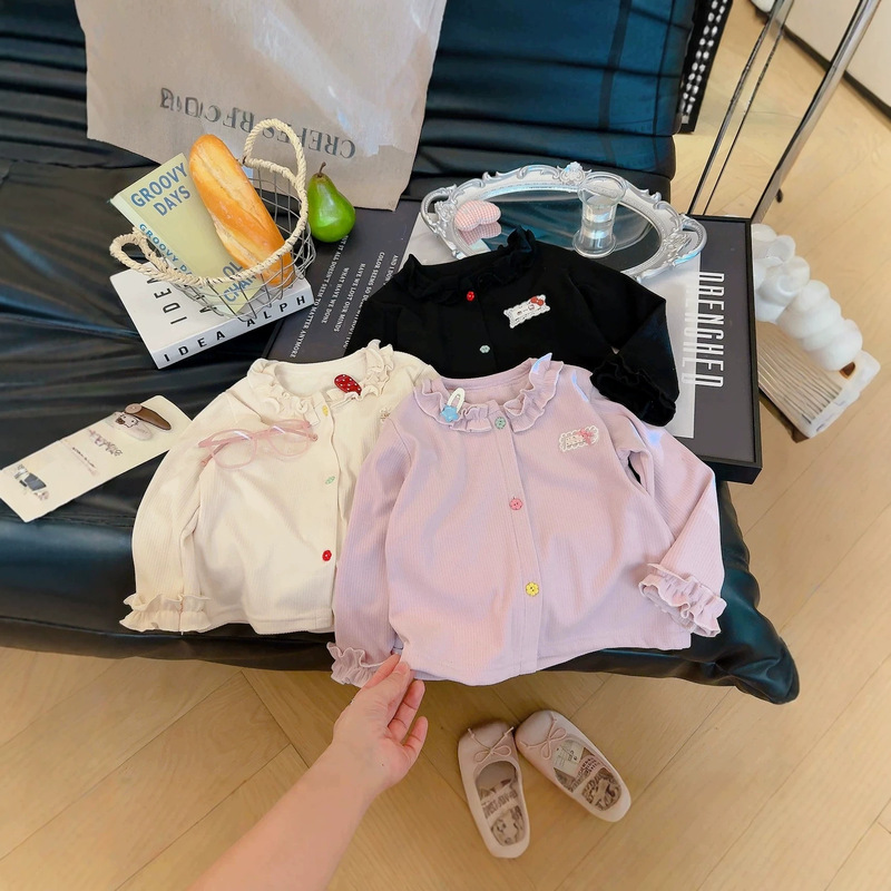Children's Spring and Autumn Lace Collar Cardigan Jacket, Girls' Long-Sleeve Top with Doll Collar Embroidery, Baby Jacket Children's Spring and Autumn Lace Collar Cardigan Jacket, Girls' Long-Sleeve Top with Doll Collar Embroidery, Baby Jacket