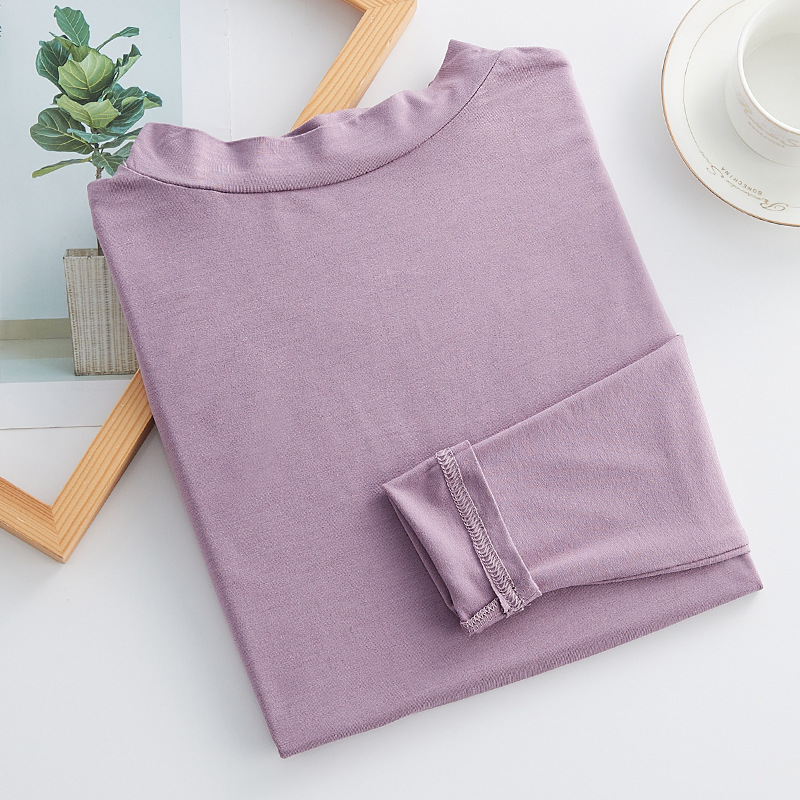 Modal medio cuello alto manga larga que basa la camisa para las mujeres otoño e invierno nuevo estilo coreano camiseta delgada suelta más tamaño superior image 11