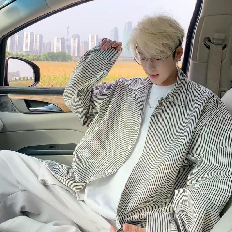 Retro striped long-sleeve shirt for men, spring and autumn, college style, clean and sunny top, high-end, stylish and handsome shirt jacket Retro striped long-sleeve shirt for men, spring and autumn, college style, clean and sunny top, high-end, stylish and handsome shirt jacket