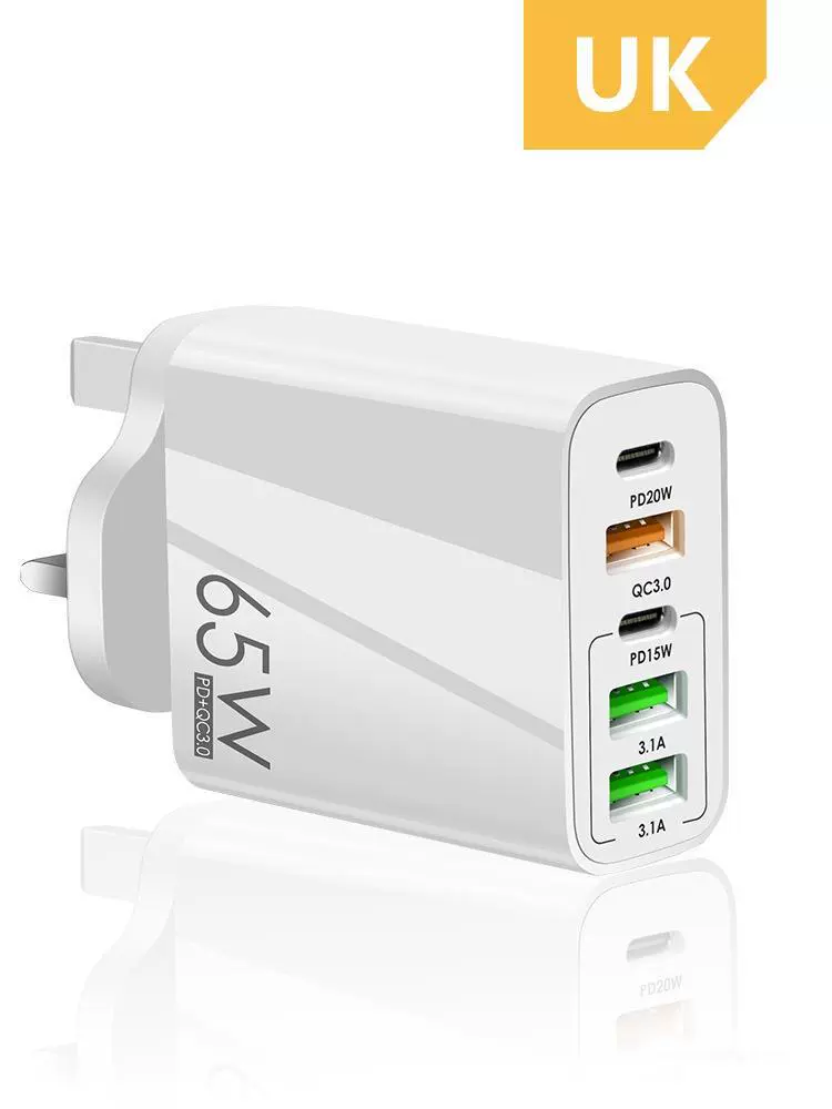 65W многопортовое зарядное устройство по британскому стандарту двойной 2PD20W, европейский стандарт, 3 USB быстрая зарядка, подходит для iphone15/12, fruit 13/1
