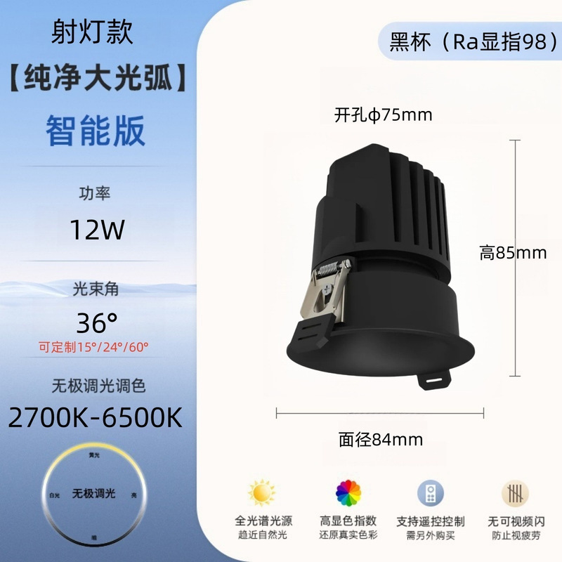 高端弧面智能led护眼射灯嵌入式家用蓝牙mesh2.0防眩光无边框筒灯|undefined