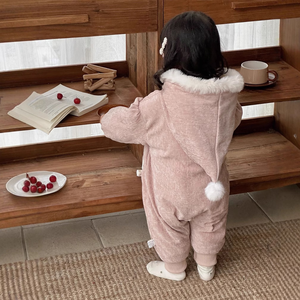 Abrigo de algodón de invierno para bebé, mamelero de caramelo tridimensional grueso estilo princesa para bebé, cien días de luna llena, chaqueta de algodón de una pieza