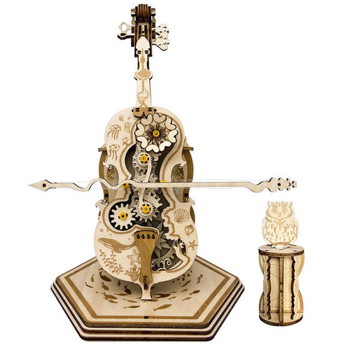Creative assembled music box handmade diy educational toy punk cello music box wooden 3d three-dimensional ornament