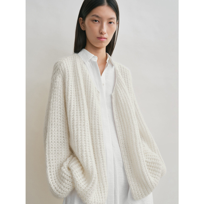 Sumeihui 2025 Early Spring New Style Gentle and Lazy Vibe Tot Hollow-Out Fluffy Loose Knit Cardigan for Women