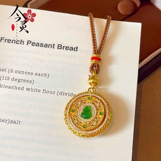 新中式沙金点钻花丝平安扣葫芦罗盘吊坠项链女可旋转镂空国风挂坠