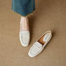 2cm牛筋底~巨舒服~新款真皮单鞋女软底豆豆鞋一脚蹬奶奶鞋乐福鞋