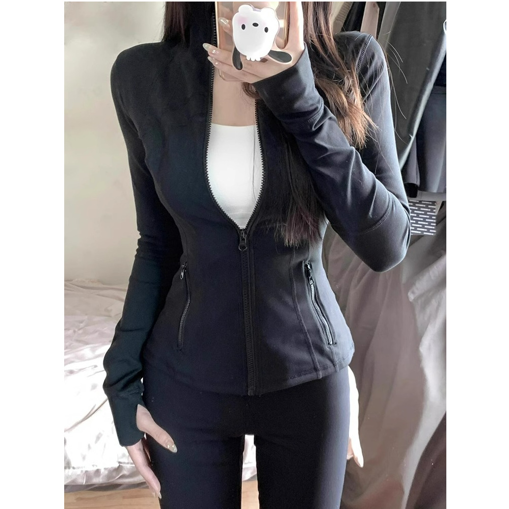 黑色修身瑜伽服女紧身春夏透气薄款2025新款收腰防晒服上衣外套