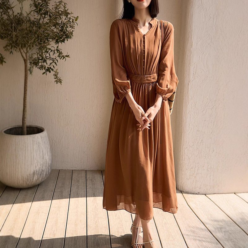 Stunning at First Glance, Mulberry Silk Fashionable and Elegant Slimming Silk Dress for Women, 2026 Spring New French Style Long Dress