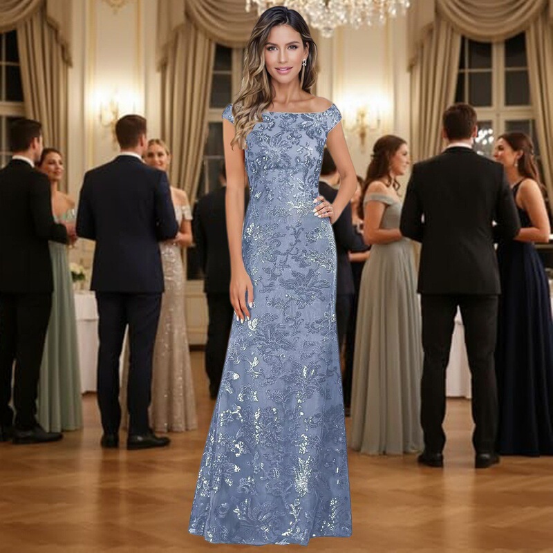 Amazon formal dress, long elegant evening gown for women, sequined wedding dress for mothers, high-end bridesmaid dress