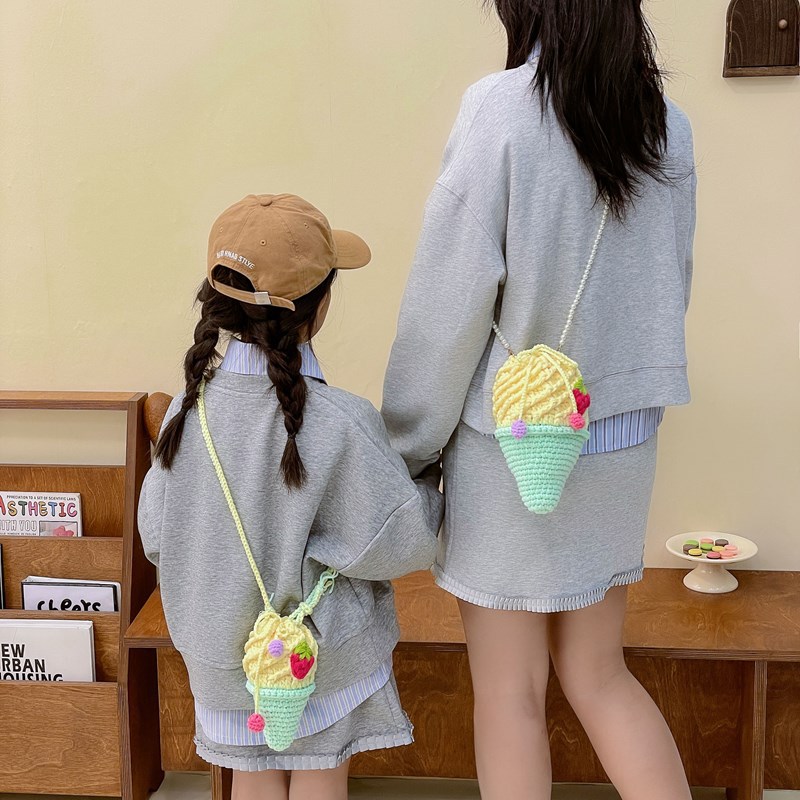 Caricatura encantadora bolsa de hombro de gancho para niños y niñas, helado dulce para padres e hijos, bolsa de mochila, otoño y invierno, nueva bolsa de fresa